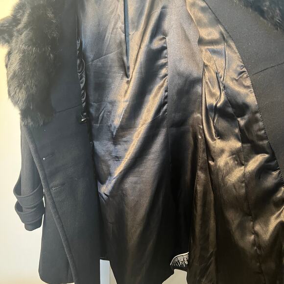 Bebe, Black Wool Jacket with Rabbit Fur Collar Size L - Picture 8 of 10